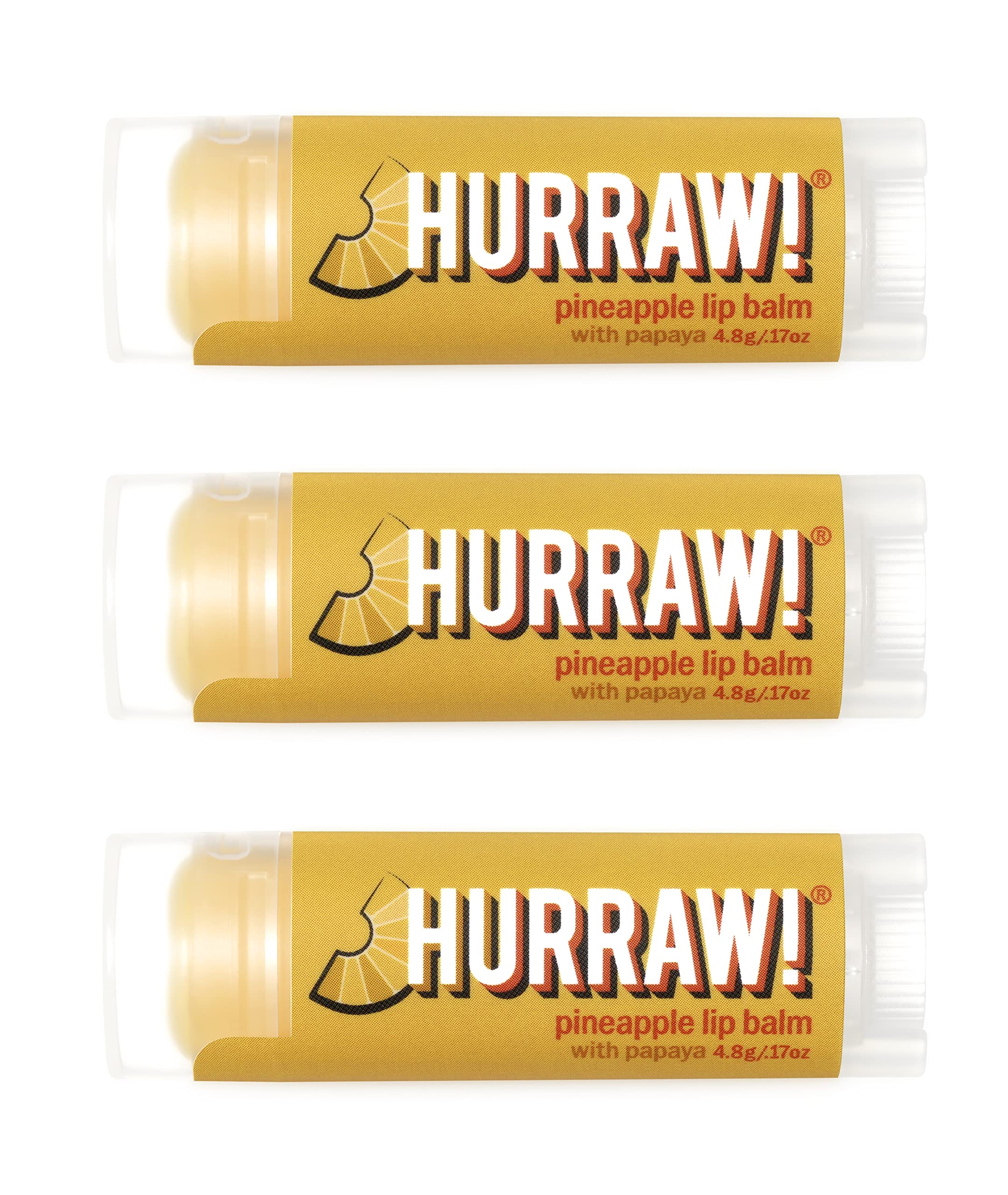 Hurraw! Pineapple Lip Balm, 3 Pack: Organic, Certified Vegan, Cruelty and Gluten Free. Non-GMO, 100% Natural Ingredients. Bee, Shea, Soy and Palm Free. Made in USA